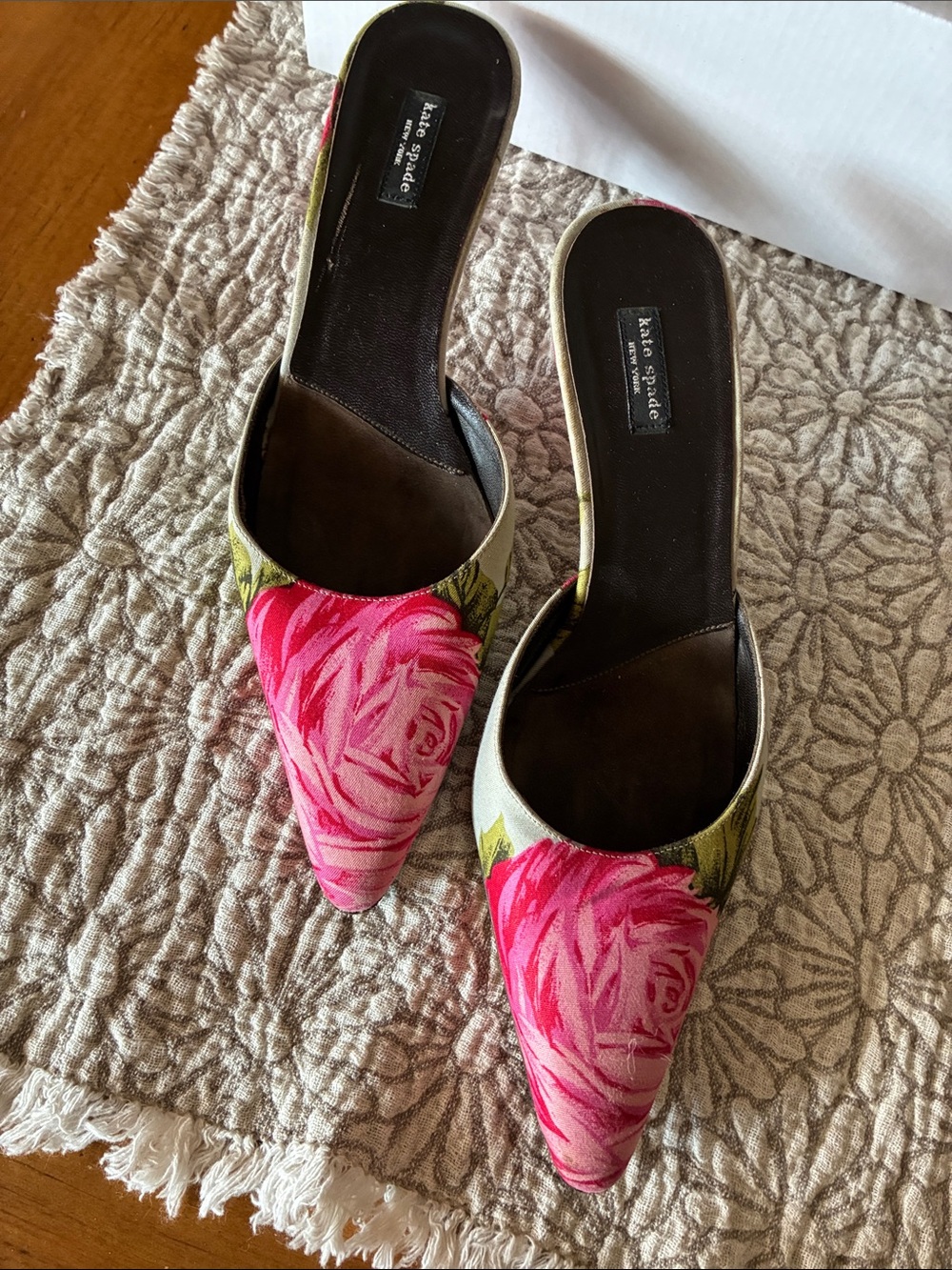 kate spade Floral Pointed-Toe Slip-On Mules in Pink and Green